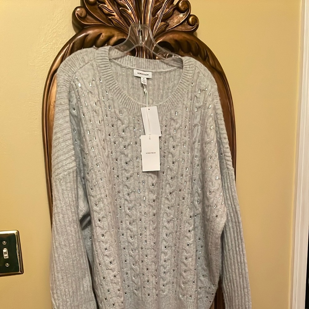 Nordstrom Gray Ribbed Crew Neck Sweater - Picture 2 of 5